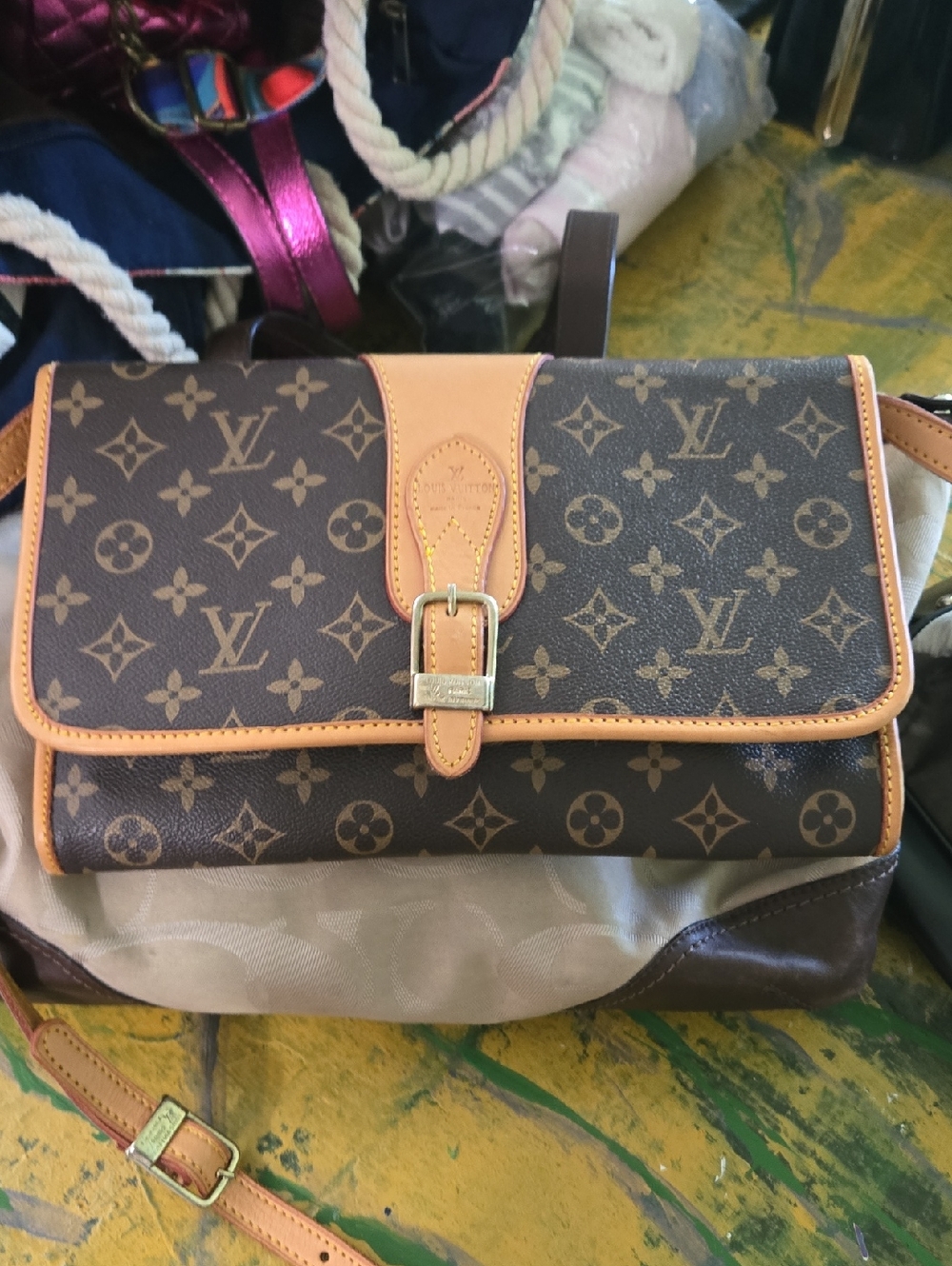 Louis Vuitton Monogram Shoulder Bag in Brown and Tan Leather Trim